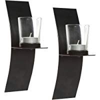 Juego de 2&nbsp;Hosley, arte moderno grandes candelabro de pared con 2&nbsp;portavelas, cristal transparente holders-9&nbsp;"alto incluye velas de t&eacute;. Un dise&ntilde;o cl&aacute;sico, hecho a mano por artesanos. Completo regalo para el hogar, boda, partido