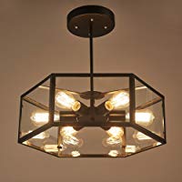 Crayom L&aacute;mpara de Techo de Vidrio Hexagonal Retro de 40 CM L&aacute;mpara de Restaurante n&oacute;rdica 6 Luces de Edison L&aacute;mpara de Techo de Isla de Cocina