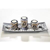 Cuenco decorativo de madera con tres velas