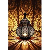 Farol portavelas oriental de metal - Candelabro para el jard&iacute;n - Decorativo para la mesa - Ziva Negro - transmite buen ambiente - pasa un buen rato en el jard&iacute;n