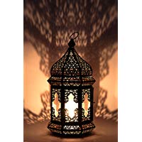 Linterna oriental de metal y cristal Wifaq 40 cm de altura Blanco | Luces de viento marroqu&iacute; | Faro de cristal para interior | L&aacute;mpara para exterior | linterna de jard&iacute;n