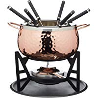 Artes&agrave;- Lujoso juego de fondue suizo para 6 personas de acero inoxidable, acabado de cobre golpeado.