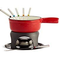 VonShef Juego de Fondue - Olla de hierro fundido con quemador de combustible - Incluye 6 tenedores - Ideal para fondue de queso/chocolate