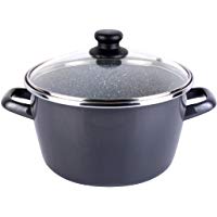 Magefesa Dolomiti Olla 24 cm de Acero esmaltado con Tapa, Antiadherente Multicapa Efecto Piedra, Color Gris Exterior. Apta para Todo Tipo de cocinas incluida inducci&oacute;n Marengo, 24