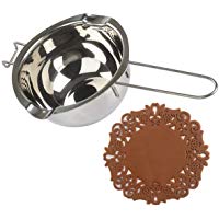 Cazo para derretir Tspkey de acero inoxidable 18/8, doble boquilla, mango resistente al calor, base plana, para derretir mantequilla, chocolate, queso, caramelo, 480 ml-