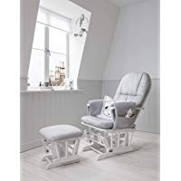 Tutti Bambini Deluxe - Silla de lactancia acolchada con 3 posiciones de reclinaci&oacute;n, marco de madera blanca con tela suave gris