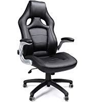 SONGMICS Silla giratoria de Oficina Silla de Escritorio Racing Negro Recubrimiento de PU Reposabrazos Ajustable OBG62B