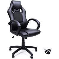 SONGMICS Racing Silla de Escritorio computadora Oficina Ergon&oacute;mica Regulable PU Metal Cromado 111-121 cm OBG56
