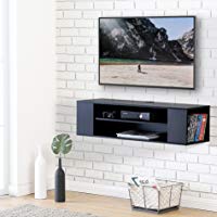 FITUEYES Madera Grano Mesa Flotante para TV Mueble para TV en la Pared Color Negro DS210002WB