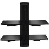 Vemount Soporte de pared 2 x Estantes para reproductores, receptores, blu-ray, consolas, DVD,TV Accesorios en cristal templado Negro