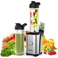 homgeek Batidora de Vaso, Licuadora Smoothies, Mini Licuadora Portatil 350 W Incluye 2 Sin BPA Botellas Port&aacute;tiles de 600 ml y Cuerpo de Acero Inoxidable, Operaci&oacute;n con Solo Bot&oacute;n