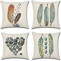 Aipark Funda (Cuadrada) de coj&iacute;n de algod&oacute;n y Lino, 4 Unidades, con Medidas de 45,72 x 45,72 cm con Estampado de Plantas Tropicales; Cubierta para coj&iacute;n
