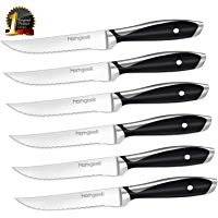 Homgeek Steak Knife, juego de cuchillos de cocina de 6 piezas, cuchillos de mesa de alta calidad, cuchillos de bistec con acero inoxidable de ambos lados, mango ergon&oacute;mico