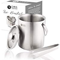 Premium Cubitera, 2L - Plata Elegante Hielera, Cubo Hielo - Acero Inox Aislado de Doble Pared - con Mango, Tapa y Pinzas - para BBQs, C&oacute;cteles, Fiestas Cumplea&ntilde;os y Aniversarios