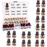 RUNCCI 20 Pcs Rotativo Potenci&oacute;metro Kit, 3 Terminales B-Tipo Est&eacute;reo Audio Potenci&oacute;metro con Perilla, para Arduino (B1K / B2K / B5K / B10K / B20K / B50K / B100K)