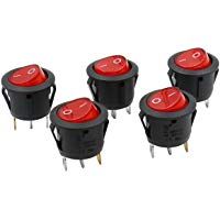 Heschen SPST - Interruptor basculante redondo (3 terminales, 24 V, luz roja, 6 A, 250 VAC, 5 unidades)