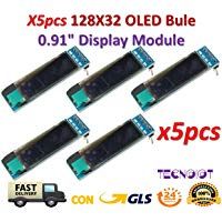TECNOIOT x5pcs 0.91 Inch Blue 128X32 OLED LCD LED Display Module| 5 unids 0.91 Pulgadas 128x32 IIC I2C Pantalla OLED LCD Azul DIY M&oacute;dulo OLED SSD1306 Driver IC DC 3.3V 5V para Arduino