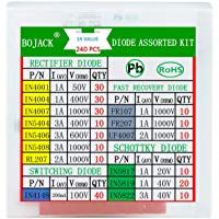 BOJACK 14 valor 240 uds Kit de surtido de diodos Contiene rectificador/recuperaci&oacute;n r&aacute;pida/Schottky/diodo de conmutaci&oacute;n 1N4001 4004 4007 5404 5406 5408 RL207 FR107 207 UF4007 IN5817 5819 5822 4148