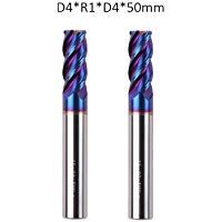 BONYTOOL 2 piezas Cortador de fresado de extremo de radio de esquina, di&aacute;metro de corte 4,0 mm, longitud de 50 mm, radio: 1,0 mm Fresa de fresado 4 canales para metal duro Acero HRC 65