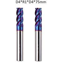 BONYTOOL 2 piezas Radio de esquina Cortador de fresado, di&aacute;metro de corte 4,0 mm, longitud larga de 75 mm, radio: 1,0 mm Fresa de fresado 4 canales para metal duro Acero HRC 65
