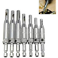 hiyi autocentrado 7pcs hss v&aacute;stago hexagonal Tornillo Agujero Saw Herramienta de la carpinter&iacute;a de la puerta ventana de bisagra brocas helicoidales Set