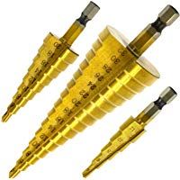 Hiveseen 3 Piezas Broca Escalonada, Hss Titanio, 4-12/20/32mm, V&aacute;stago Hexagonal, Alta Velocidad, Paso Taladro C&oacute;nica Agujero de Cortadoras para Acero Madera Pl&aacute;stico Metal etc