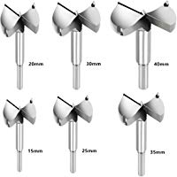 Sinzau - Juego de 6 brocas Forstner para madera, metal duro, 15/20/25/30/35/40 mm de di&aacute;metro, fresadora con punta centradora para madera dura y pl&aacute;stico