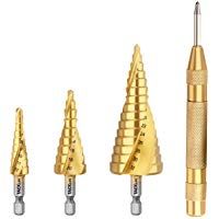 Broca Escalonada Taladro de Paso C&oacute;nico de 3 Piezas HSS con Punz&oacute;n Central V&aacute;stagos de 6 Lados TACKLIFE PSD3 Broca Cortadora 4-12/4-20/4-32mm 29 Tama&ntilde;os Marcado L&aacute;ser Cuchillas Biseladas