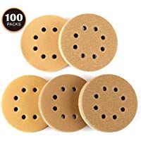 TACKLIFE Papel de Lija de 100 Piezas 60, 80, 120, 150, 240 Granos Surtidos 125mm ASD04C Papeles de Lija Abrasivos con 8 Agujeros, Velcro Durable para Lijadora Exc&eacute;ntrica, Seco, Cambio R&aacute;pido