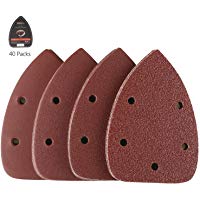 TACKLIFE Papeles de Lija de 40 Piezas 40, 80, 120, 240 Granos Surtidos 140x140x100mm ASD01C Papeles de Lija Abrasivos con 5 Agujeros, Velcro Durable para Lijadora de 140mm, Seco, Cambio R&aacute;pido