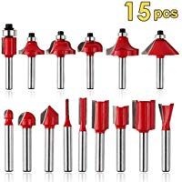 15 Piezas Bits de enrutador, 6,35 mm v&aacute;stago Tungsteno Herramienta de carburo, Cart&oacute;n madera, Carpinter&iacute;a Cortador Fresado de madera, Fresas de desbarbado, Herramientas para Trabajar la Madera
