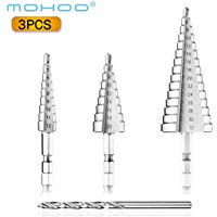 MOHOO Brocas Escalonadas, Juego de 3 Brocas C&oacute;nicas + 1 Broca Helicoidal para Taladro para Metal Acero de Alta Velocidad 4-12mm / 4-20mm / 4-32mm Hss Titanio para Acero, Madera, Pl&aacute;stico, etc.