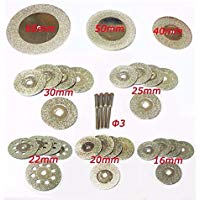 32&nbsp;piezas de corte con diamante de Dremel Rotary. Minihojas en forma de disco para sierra. 16/20/22/25/30/40/50/60&nbsp;mm. Herramientas para piedras preciosas, cristal o piedra (incluye 4 ejes de torno)