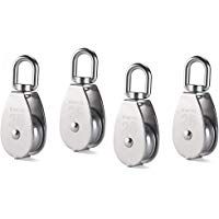 4 Piezas M25 Soltero Polea Bloquear, Creatiees 304 Inoxidable Acero Polea Rodillo, Grua Swivel Gancho Suave Wire Cuerda Cable Cargando 331lbs/150kg