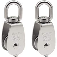 hysagtek 2&nbsp;pcs M25&nbsp;single-wheel Polea bloque de polea de acero inoxidable 304&nbsp;rodillo de carga 150&nbsp;kg, Color Plateado (25&nbsp;mm)