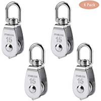 Ymwave 4 Piezas M15 Acero Inoxidable Single-Sheaved Bloque Cuerda Polea Bloquear Tracci&oacute;n Rueda Juego 35Kg - Plata