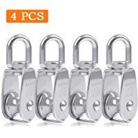 BUYGOO 4pcs 25mm Poleas de Bloque de &uacute;nica en Plata Acero Inoxidable 304, polea monobloque gr&uacute;a M25 giratoria de polea de Gancho Simple Carga de Papel 331lbs/ 150kg