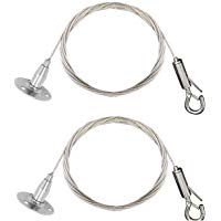 Juego de 2 abrazaderas de cuerda de alambre de acero inoxidable KWODE con gancho de bloqueo para colgar discos para paneles de luz, para colgar cuadros y l&aacute;mparas de bricolaje &ndash; 2 m, m&aacute;ximo 30 kg