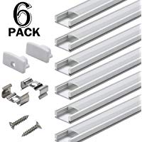 PAQUETE DE 6 1M/3.3pies Canal de Aluminio LED para Tiras de Luces LED, Perfil en Forma de U de Acabado Profesional Compacto con Todos los Accesorios para F&aacute;cil Instalaci&oacute;n