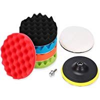 Boonor Esponja de pulido 7pcs 4 pulg Kits de pulido y encerado Esponja y Lana almohadillas de esponja de pulir con Adaptador de Taladro M10