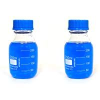 Paquete de 2 botellas de 250 ml a prueba de fugas de borosilicato supergrueso, graduadas con tapa de rosca GL45, botellas de vidrio de 250 ml