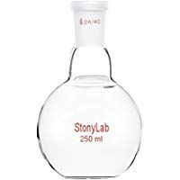 StonyLab 250mL Frasco de ebullici&oacute;n inferior plano de cristal, con junta exterior c&oacute;nica est&aacute;ndar 24/40-250ml