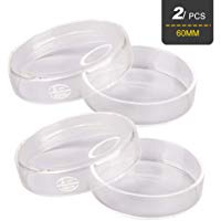WooBrit Placa de Petri de Vidrio, 60mm Resistente a Alta Temperatura Recipiente de Cultivo con Tapa para Material Vegetal, Microbiano y C&eacute;lulas Animales,2pcs