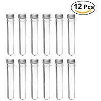 UEETEK 12pcs 40ml tubos de ensayo pl&aacute;stico con tornillo Caps(Transparent)