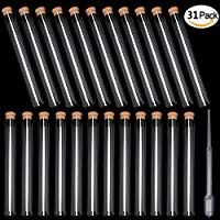 Lezed Con corcho Tubo ensayo pl&aacute;stico+Cuentagotas Prueba de Muestra Corcho Natural Impermeable Duro Irrompible Para Experimentos Cient&iacute;ficos Term&oacute;metro Etc 31 Piezas (Transparente 7.5 ML)
