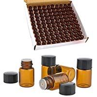 100 paquetes de viales de cristal &aacute;mbar, 2 ml (5/8 Dram) botellas de aceite esencial, mini perfume, botellas de viales, con reductor de olores y capucha.