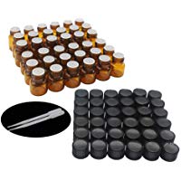 One Trillion,1ML Botellas de Vidrio de Muestra Vac&iacute;a de Color &aacute;mbar con Reductores de Orificio y Tapas Negras Para Aceites Esenciales, Aromaterapia,Perfumes,Laboratorio de Qu&iacute;mica &ndash;36 Piezas