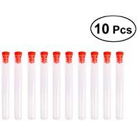 BESTONZON Tubo de ensayo transparente de pl&aacute;stico de 10 piezas de 15x150 mm con tap&oacute;n para experimentos cient&iacute;ficos Almacenamiento de dulces de fiesta (con tap&oacute;n rojo)