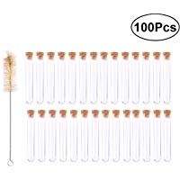 UKCOCO Tubos de prueba pl&aacute;sticos pl&aacute;sticos de 100 piezas con los tapones de corcho y 1 cepillo para los experimentos cient&iacute;ficos