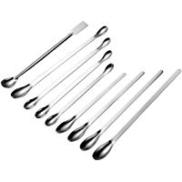 Cucharas de acero inoxidable de Ukcoco 9&nbsp;en 1, cucharas de laboratorio, esp&aacute;tula de mezcla, longitud 16, 18, 20, 22 cm, plata